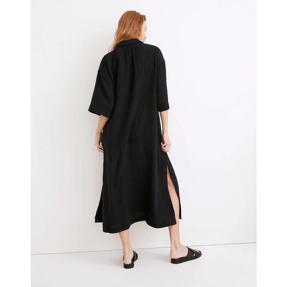 Madewell Lightestspun Cover-Up Collared Maxi Shirtdress Black‎ Size Small - Picture 3 of 11